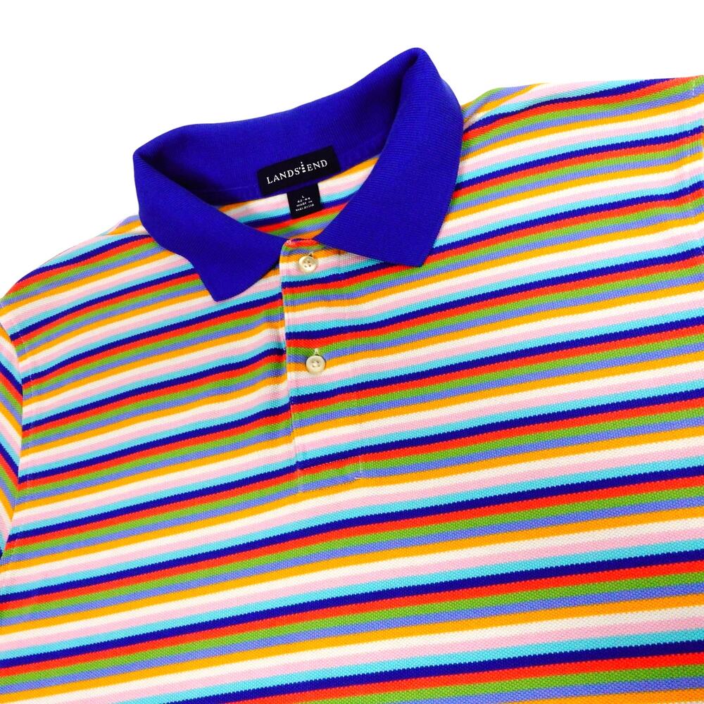 Lands’ End Colorful Rainbow Striped Cotton Golf Polo Shirt Men’s Large